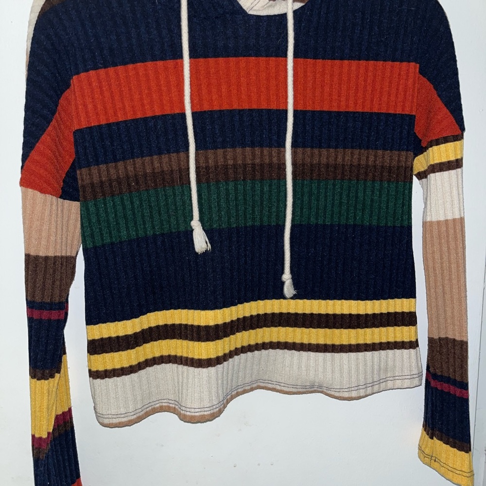 Stripped multiple color top with hood
